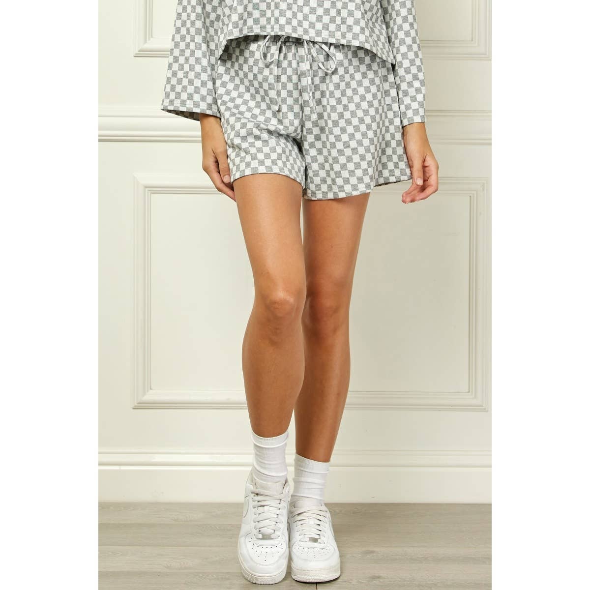 Veveret - Vente Short – femme - Short à cordon en jersey à carreaux 7
