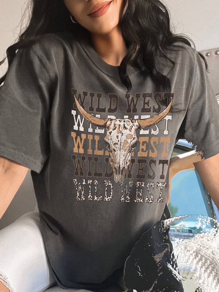 BouTeeQue Closet - Wholesale Screen Printed T-Shirt - Women's - BT1647-OT WILD WEST- unisex oversized Graphic Print Top2