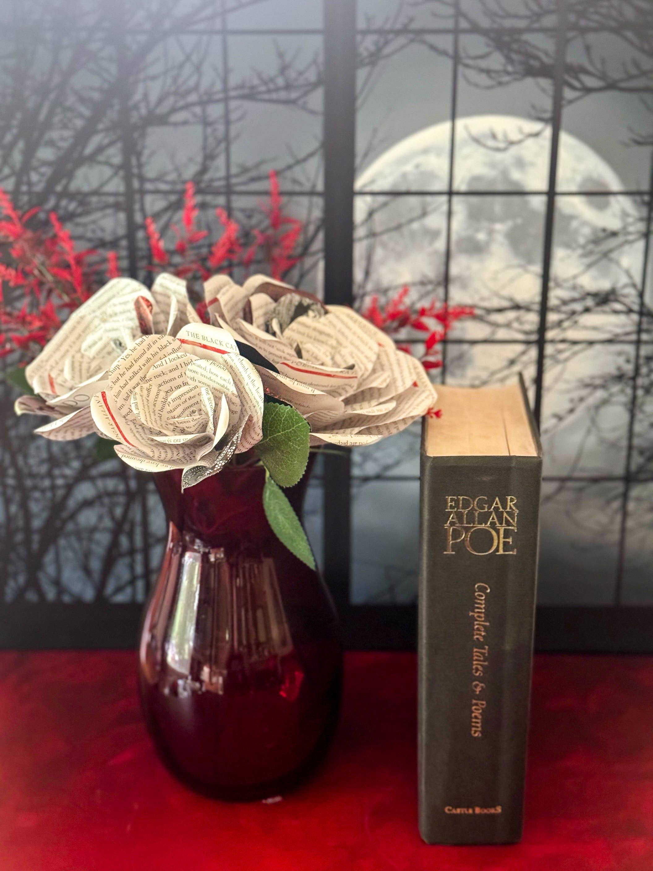 Literary Blooms - Wholesale Artificial Flowers - Edgar Allen Poe Paper Rose made from Upcycled Books- 3 Sizes10