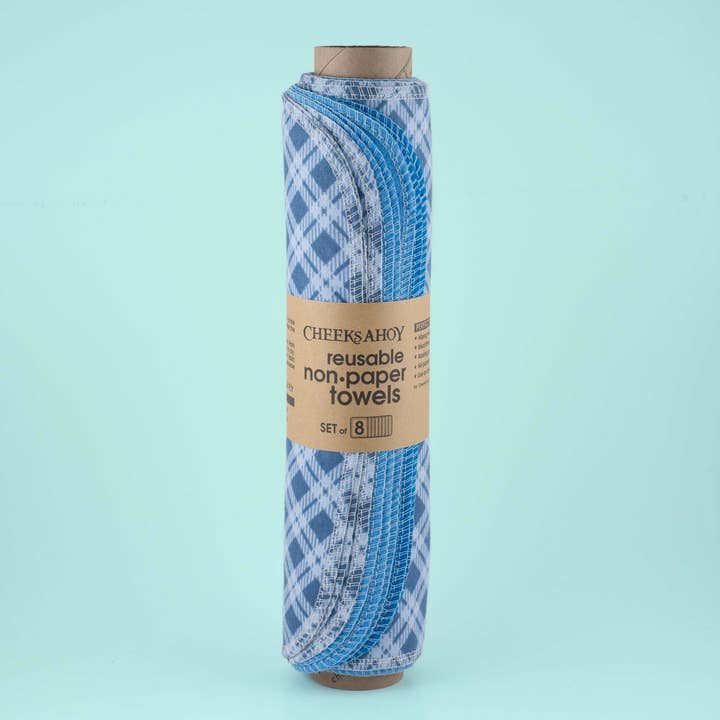Cheeks Ahoy - Wholesale Dishcloth - Reusable Non-Paper Towels - Blue Argyle - Limited Edition