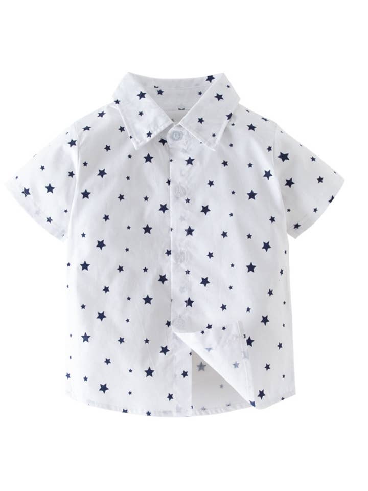 Fennco Styles - Wholesale Clothing Set - Baby - Star Print Dress Shirt, Shorts & Suspenders 3pcs Boy Outfit