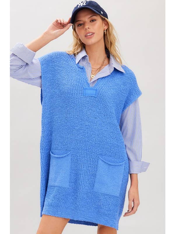 Denim Tunic Patch Pockets Vest Sweater for wholesale on Faire4