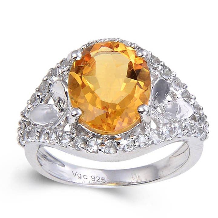 FCJ Jewelry LLC - Wholesale Cocktail/Statement Ring - 925 Silver Citrine Flower Petal Ring with White Topaz Accent