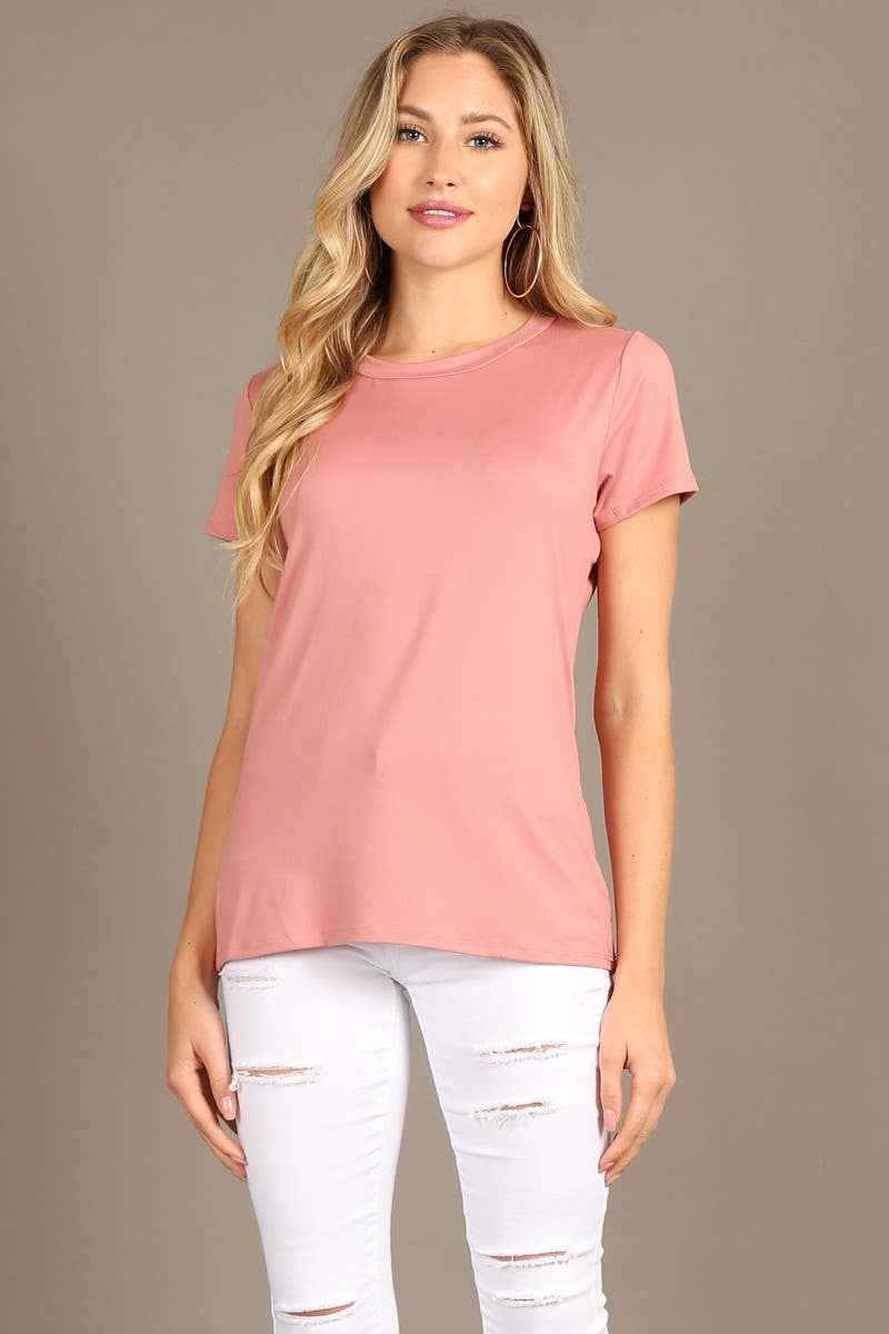 Bella Berry USA - Wholesale Blouse - Women's - Solid fitted, top with a round neckline, and short sleeves.0
