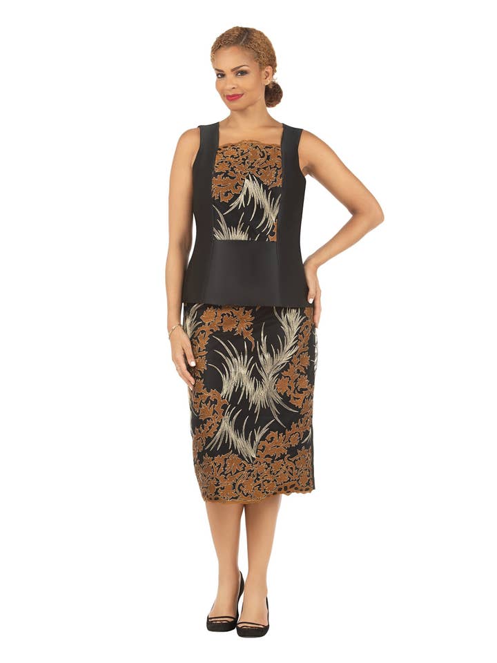 BLACK GOLD 3pc Silky Twl+Lace Skt Suit w/ Cuff Dtl-Plus for wholesale on Faire1