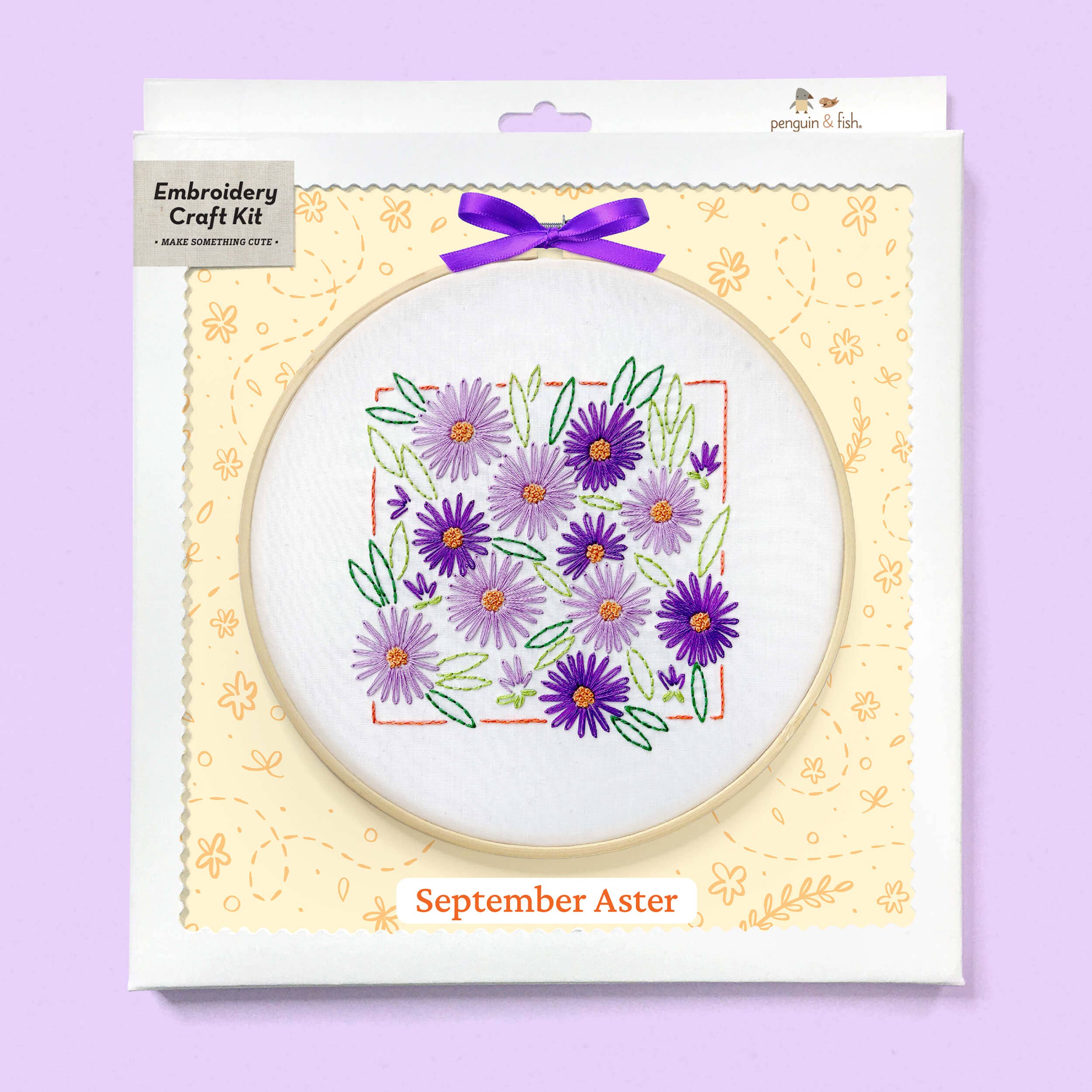 Penguin & Fish - Wholesale Embroidery/Cross Stitch Supplies - September Aster 8" embroidery kit8