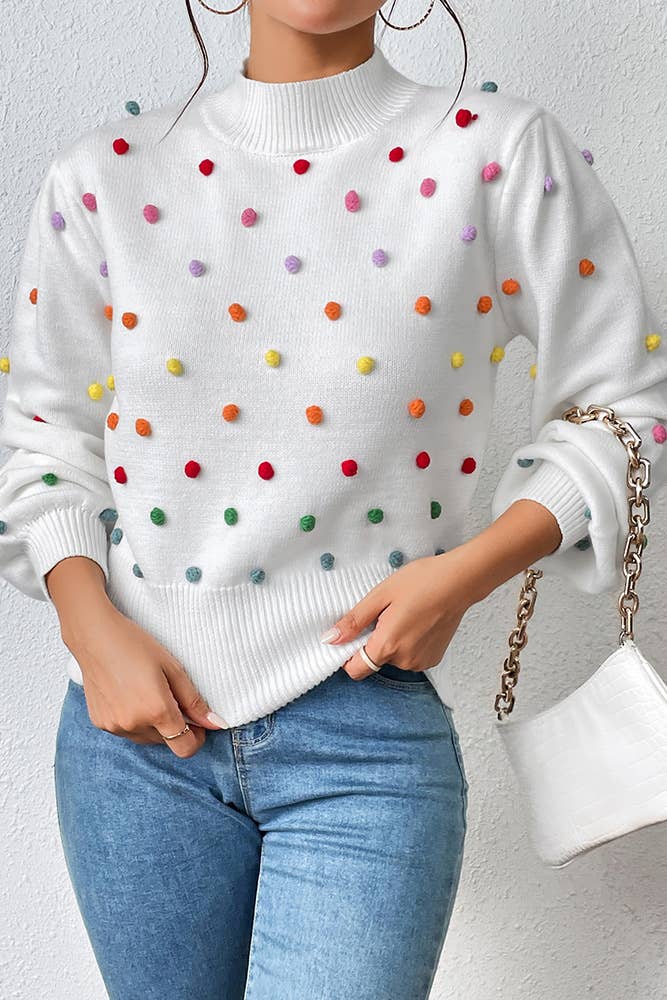 UNISHE - Wholesale Knit Sweater - Women's - Colorful Pom Knit Puff Sweater MY006911