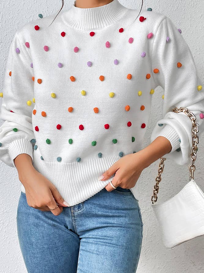 UNISHE - Wholesale Knit Sweater - Women's - Colorful Pom Knit Puff Sweater MY006911