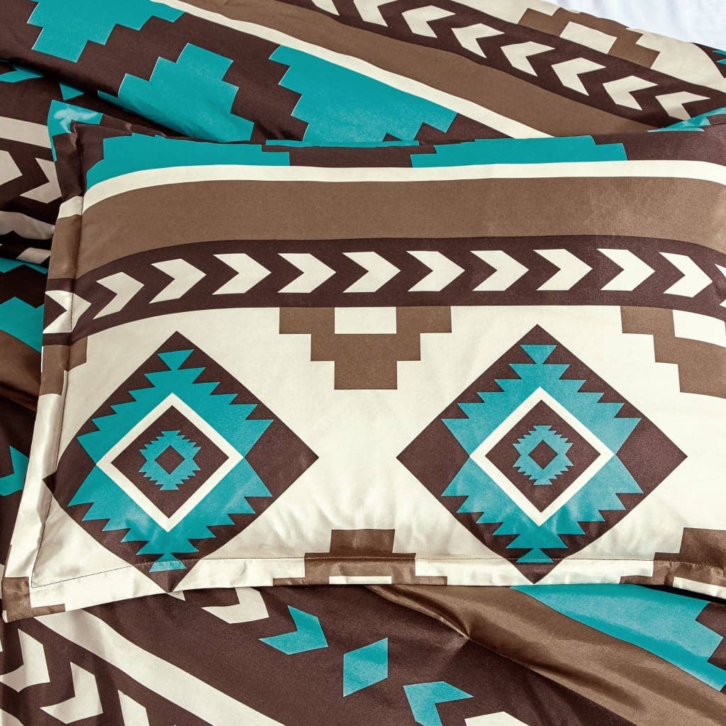 Linen Mart - Vente Parure de lit - Couette aztèque turquoise Navajo du Sud-Ouest - Ensemble de 6 pièces7