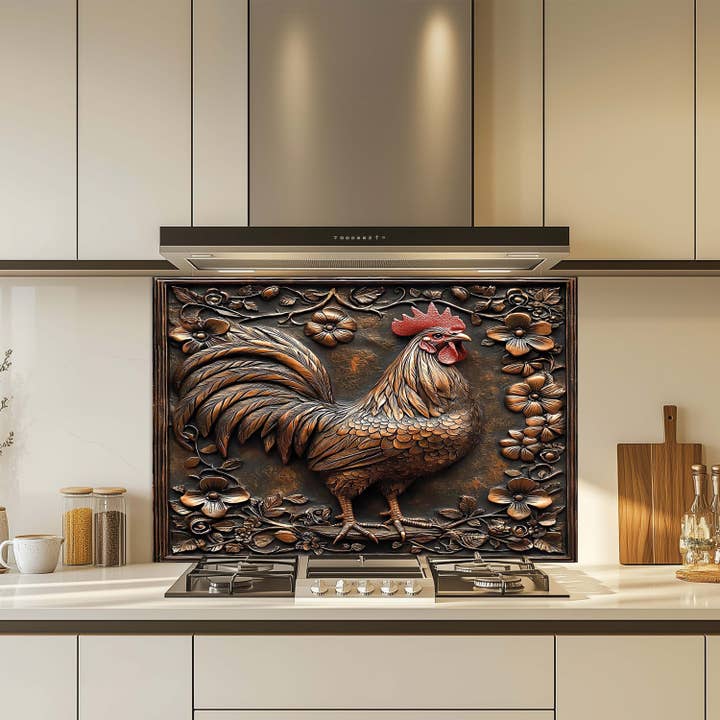 Glass Kitchen Backsplash - Wholesale Wall Accent - Copper Look Rooster Tempered Glass Backsplash – Farmhouse Kitchen Backsplash3