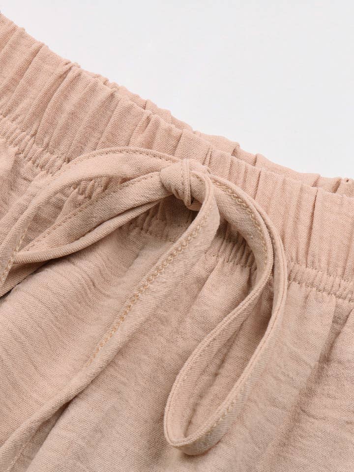 Apricot Tie Waist Ruffle Hem Wide Leg Pants for wholesale on Faire7