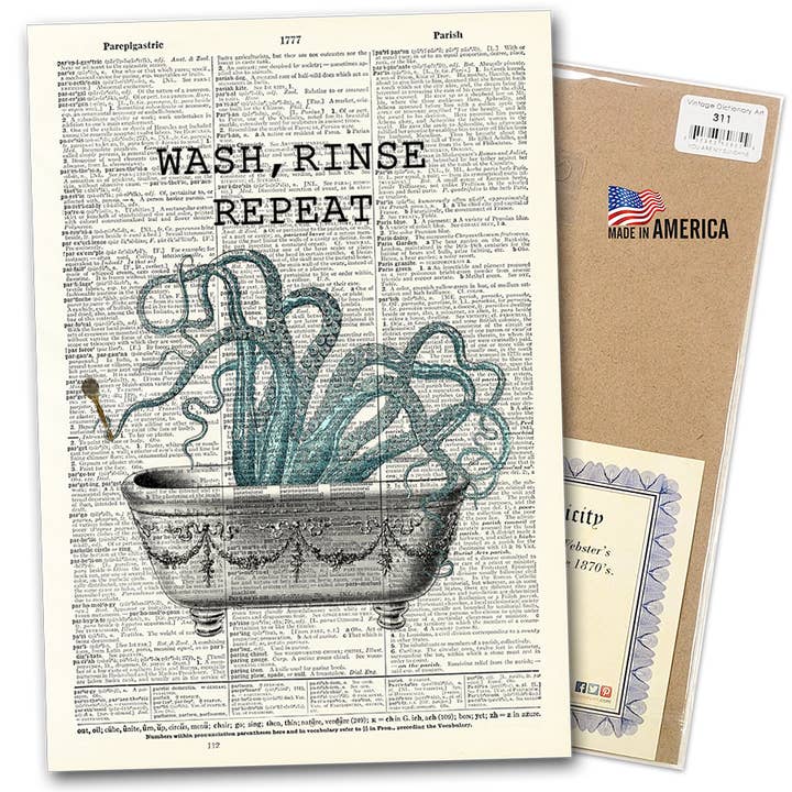 Vintage Dictionary Art - Vendita all'ingrosso Stampa artistica - Stampa d'arte | Pagina di dizionario | Vintage | Lavare Risciacquare Ripetere1