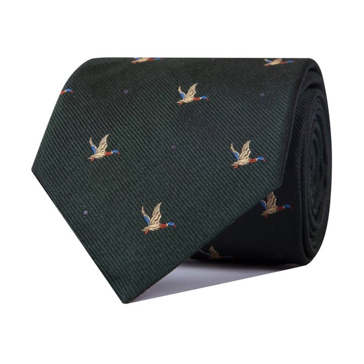 Grøn silke slips med ænder for engroshandel hos Ox Gemelos