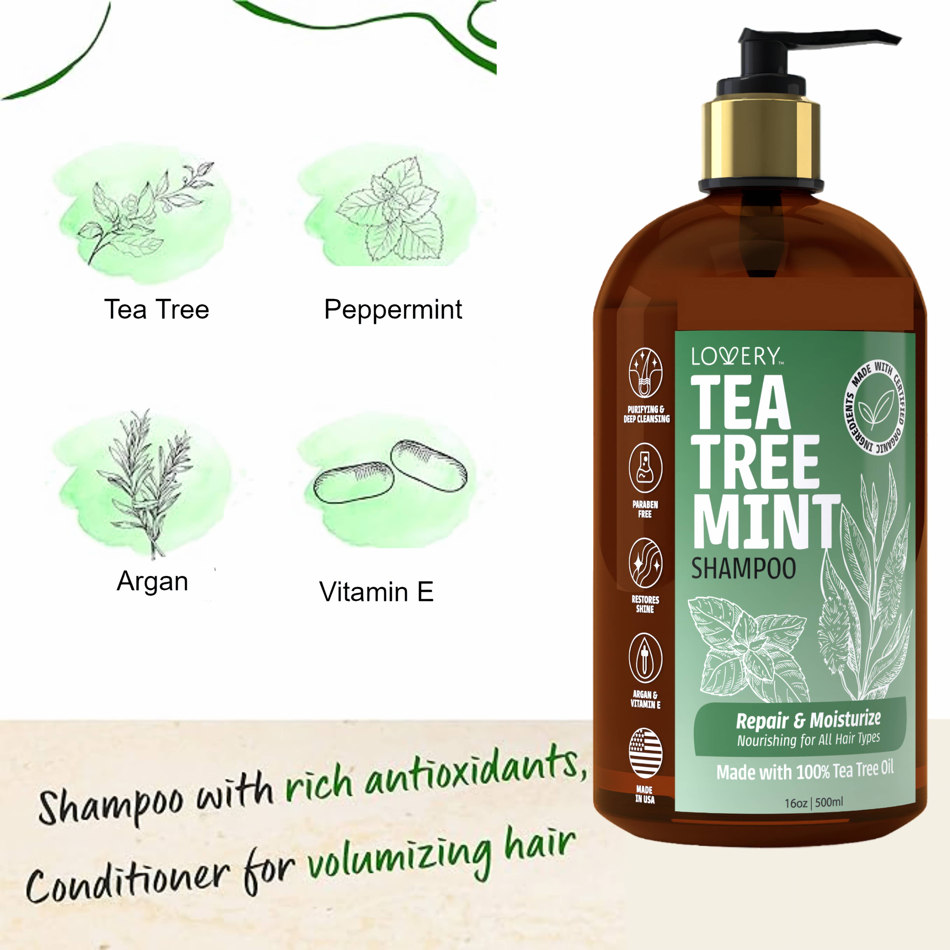 Lovery - Wholesale Hair Shampoo - Tea Tree Mint Shampoo, Made in USA, 16 oz.2