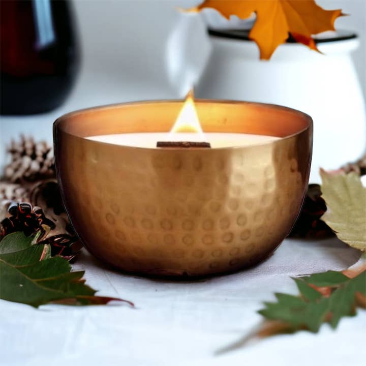 Woodsy Homelife - Wholesale Jar/Filled Candle - Winter/Holiday Brass Bowl Collection - 14oz /Soy/ Woodwick