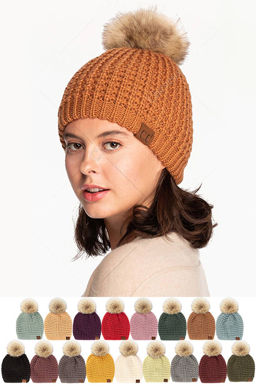Hana - Wholesale Beanie - Women's - C.C Waffle Stitch Pattern Pom Beanie18