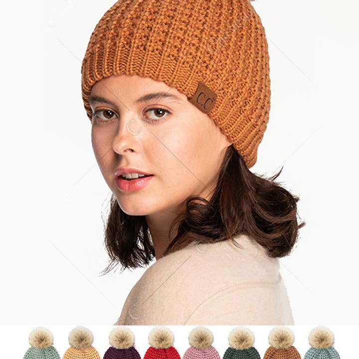 Hana - Wholesale Beanie - Women's - C.C Waffle Stitch Pattern Pom Beanie18