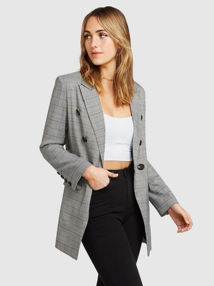 belle & bloom - Wholesale Blazer – Women's - Too Cool For Work Plaid Blazer1