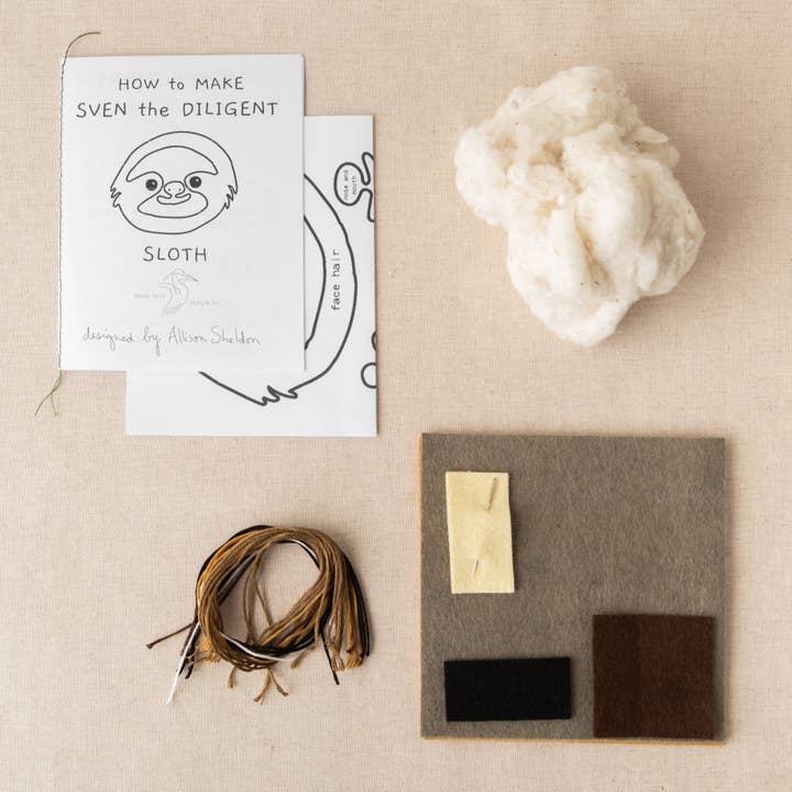 Heron Hill Stitch Co - Wholesale Craft Sewing Kit - Sven the Diligent Sloth - DIY Craft Kit