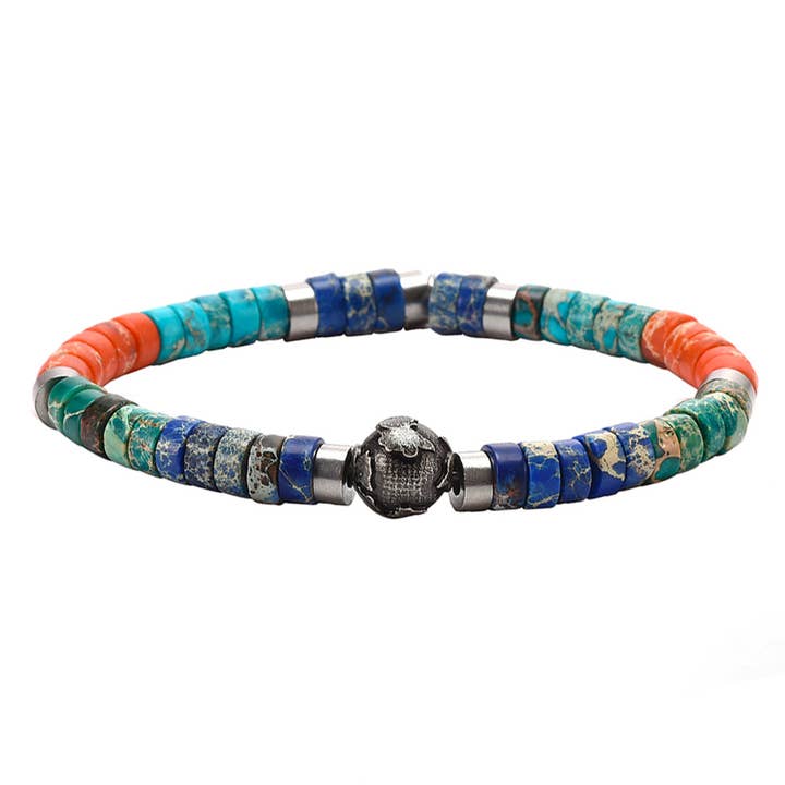 Bracelet perles pierres naturelles bleu ciel, orange pour la vente par SIXTY STONES