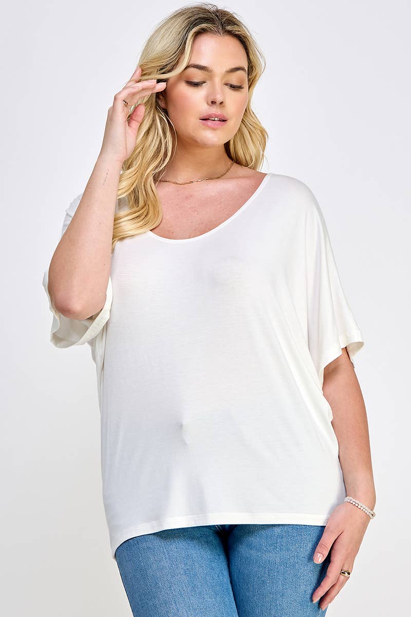 Haute Fox Plus Size & Contemporary - Wholesale Knit Top - Women's - Plus Size Solid Dolman Drape Top PL2188P-T21