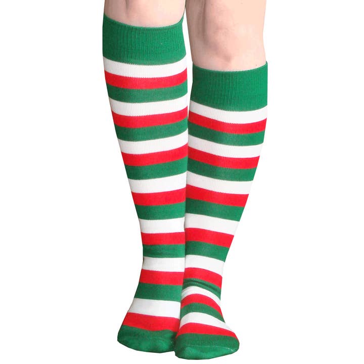 Green/White/Red Striped Socks for wholesale by Chrissy's Socks