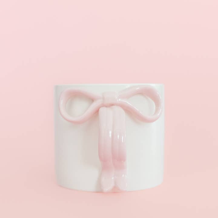 Rock Paper Scissors - Wholesale Coffee Mug - Blush Pink Bow Ceramic Coffee Mug with Ribbon Handle
