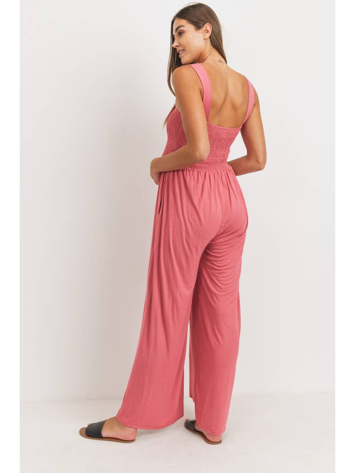 Hello Miz - Wholesale Lounge Romper - Maternity - Sleeveless Smocked Maternity Wide Leg Jumpsuit 6