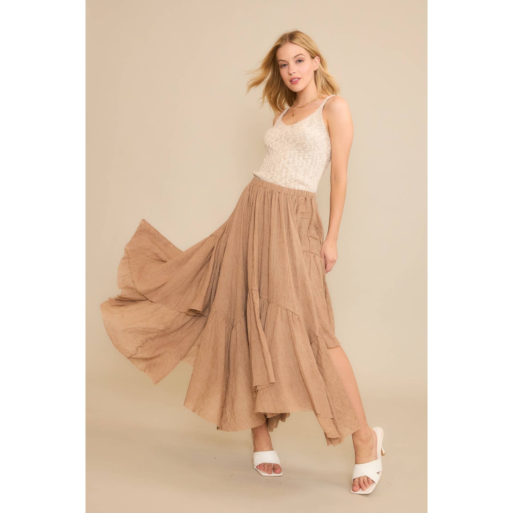 Sweet Generis - Wholesale Skirt - Women's -  Asymmetrical Raw-Edge Ruched Skirt - Charcoal13