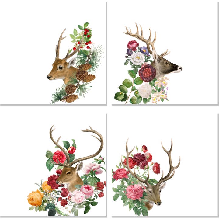 The Napking - Wholesale Dinner & Cloth Napkin - Set of 4 Cotton Satin Napkins Deer