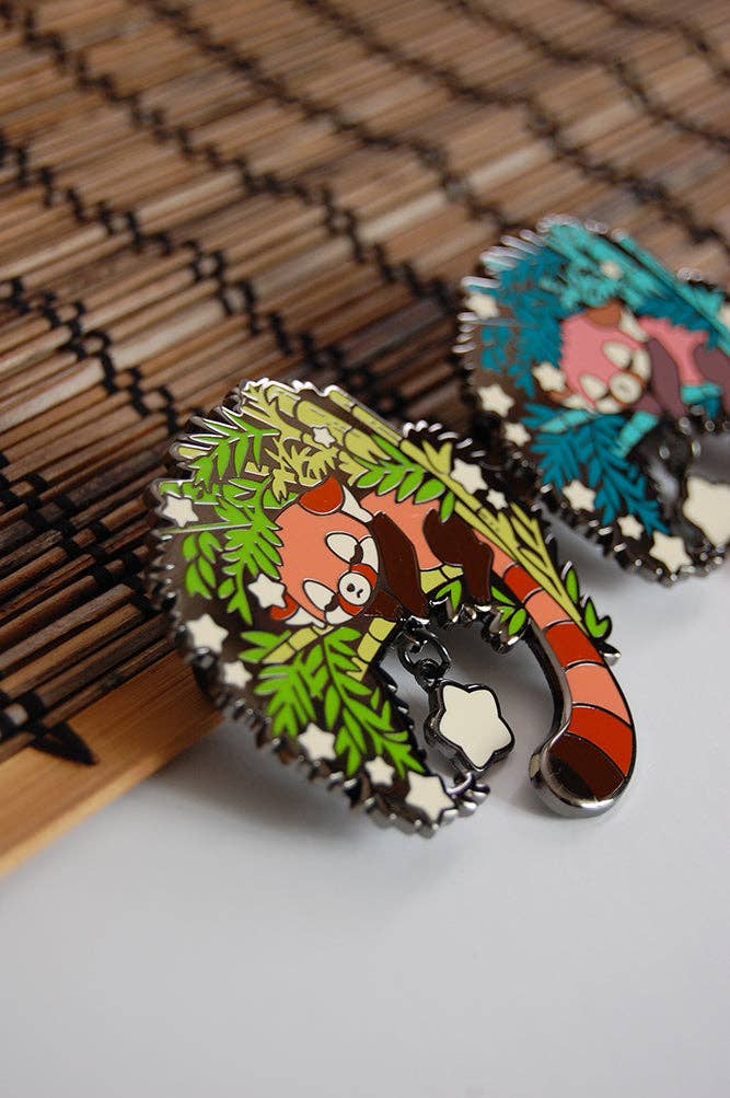 Floral Frolic - Wholesale Lapel Pin/Button - Sleeping Red Panda Enamel Pin4