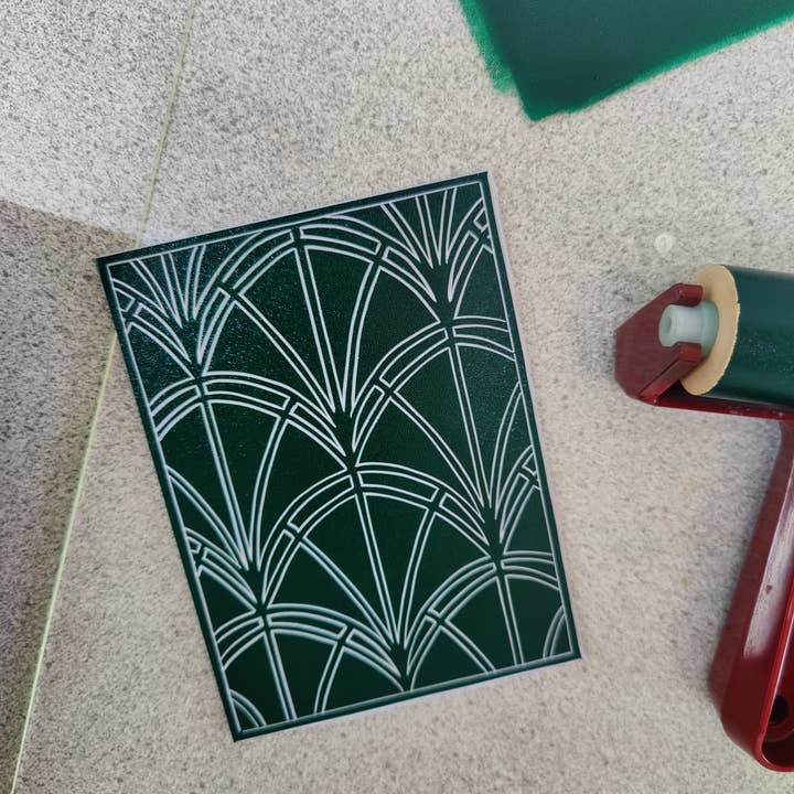 Winter Pickle Press - Wholesale Everyday Greeting Card - Handprinted linocut fan pattern folded notecard2