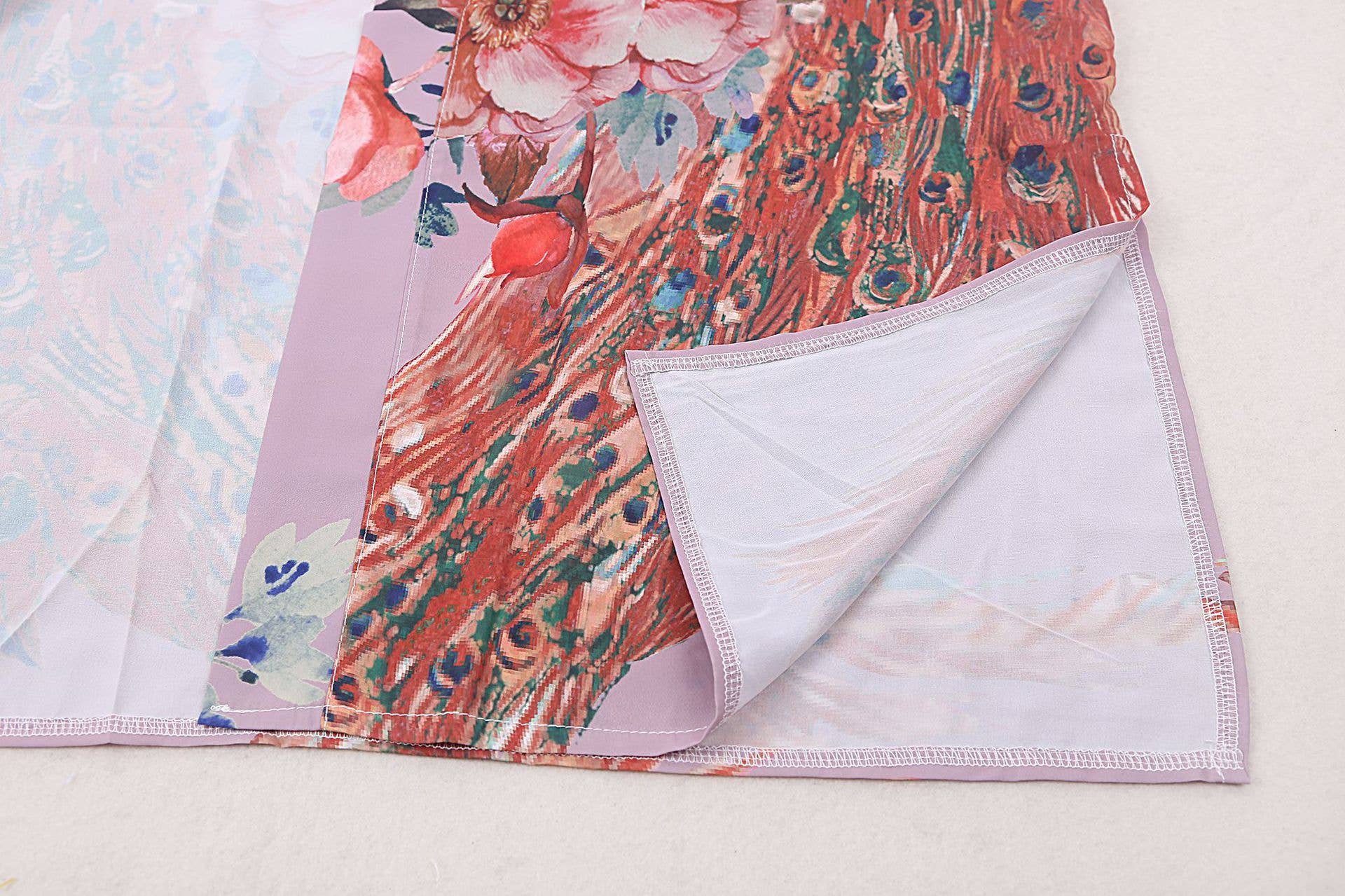 Rosa Clothing - Vente Kimono – femme - Peignoir de plage rétro oriental kimono en forme de paon7