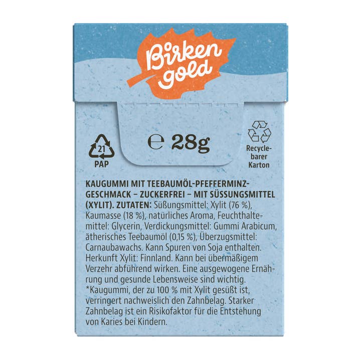 Birkengold - Wholesale Chewing Gum - Birch gold natural chewing gum tea tree oil-mint 20 pcs.1