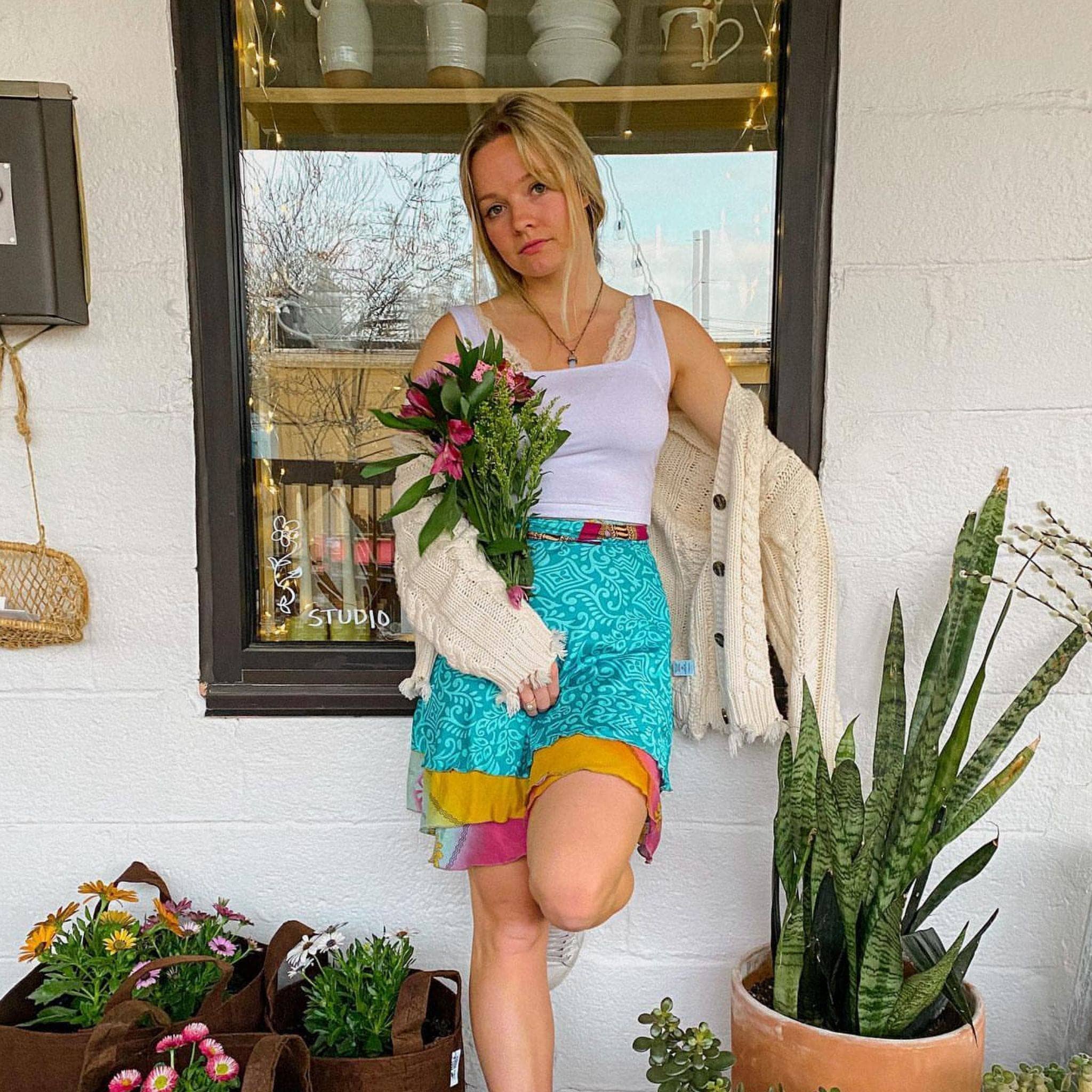 Darn Good Yarn - Wholesale Skirt - Women's - Knee-Length: "Mini" Sari Wrap Skirts21