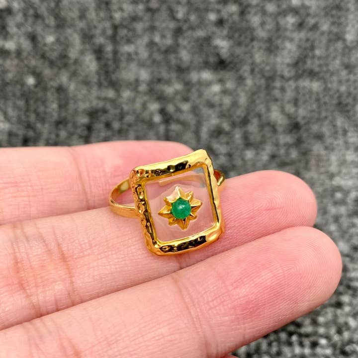 Mio Queena - Wholesale Cocktail/Statement Ring - Translucent Resin 18K Golden S.Steel Adjustable Ring - FGS3