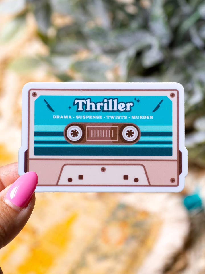 Thriller Book Lover 3" Retro Blue Cassette Bookish Sticker for wholesale by Too Many Stickers Co