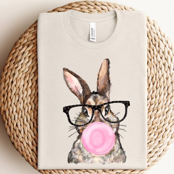 Camiseta Gráfica Divertida de Coelhinho da Páscoa com Óculos por atacado de Willow Poppy