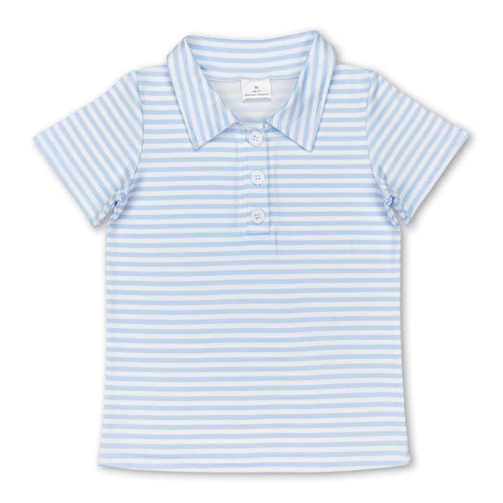 Yawoo Garments - Wholesale T-Shirt - Kids - Short sleeves light blue stripe kids boys polo shirt