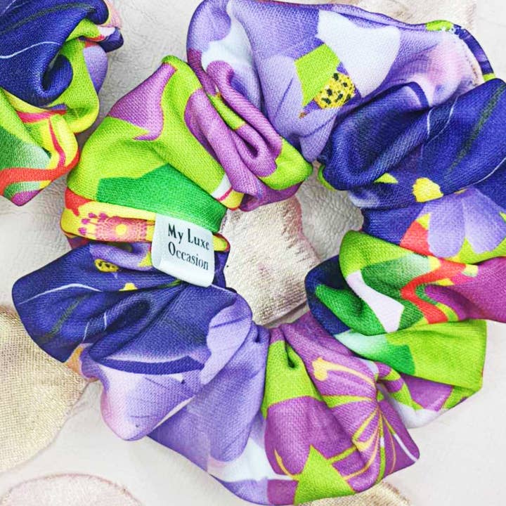 Vibrant Exotic Flowers Scrunchie for wholesale by My Luxe Occasion