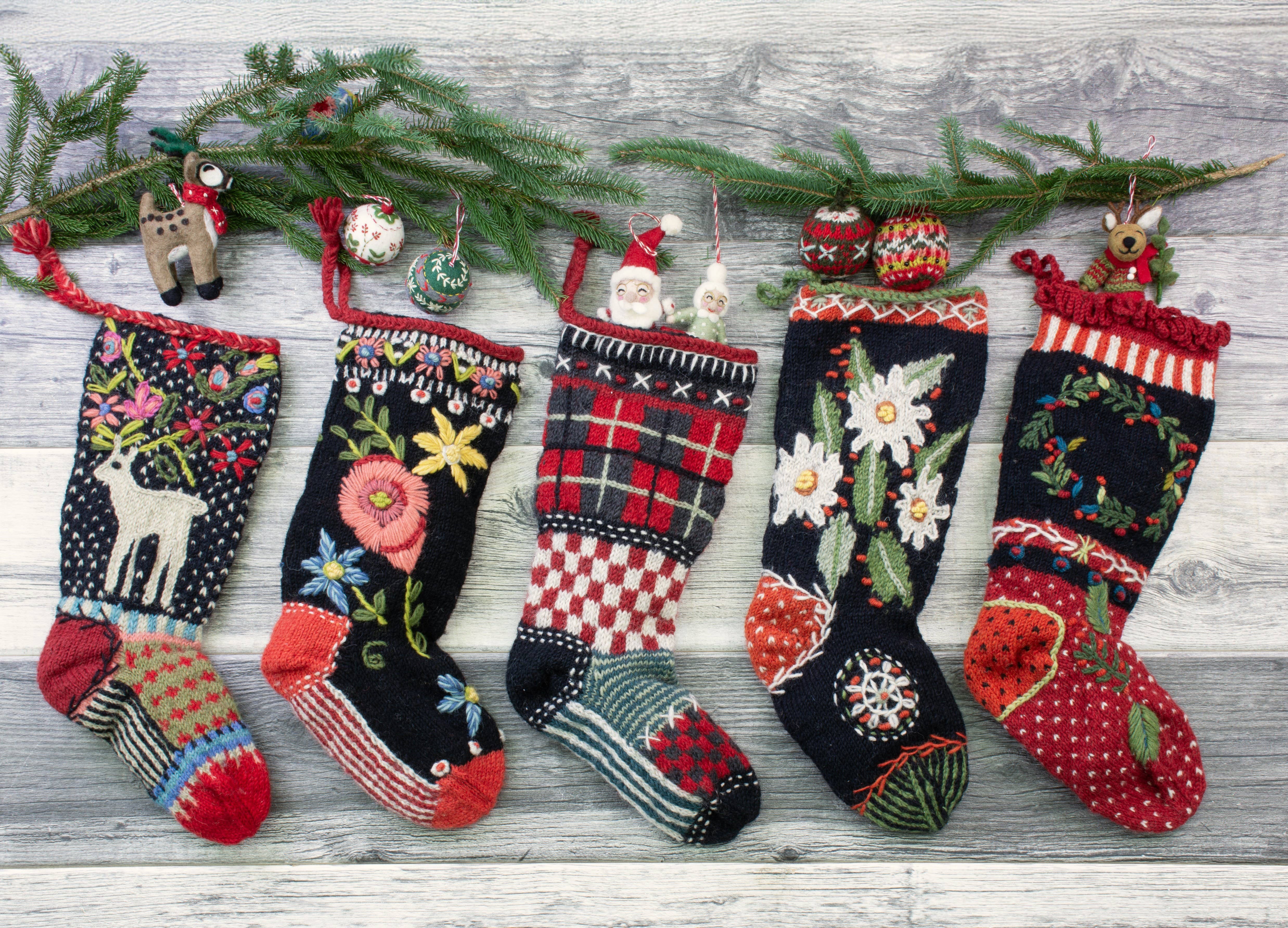 Lost Horizons Knitwear – Ships from USA - Wholesale Holiday Stocking - Wreath Christmas Stocking – Embroidered Holiday Knit1