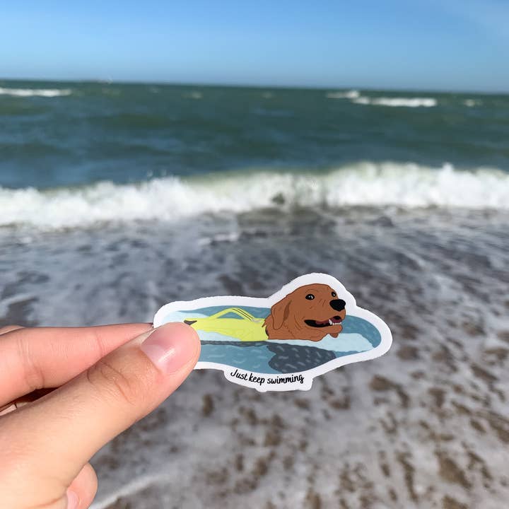 Just Keep Swimming Sticker, 2"x3" for wholesale by Nature & Hound Designs