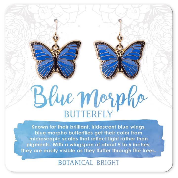 Botanical Bright - Wholesale Dangle Earrings - Blue Morpho Butterfly Earrings3