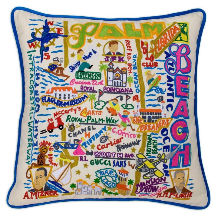 Palm Beach Hand-Embroidered Pillow for wholesale by catstudio