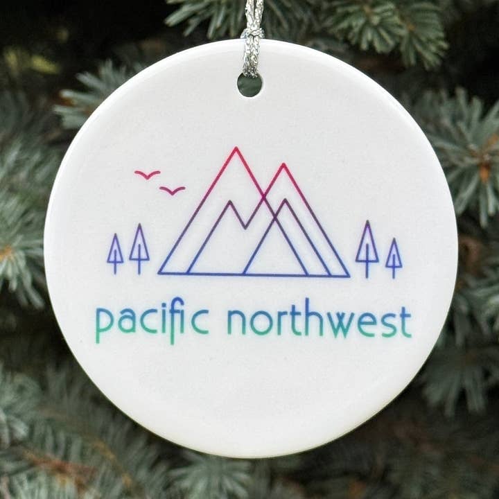 Pacific Northwest Mountain + Trees Ornament for wholesale by Three in Kind