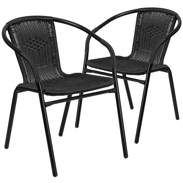 Black Rattan Indoor-Outdoor Restaurant Stack Chair for wholesale on Faire