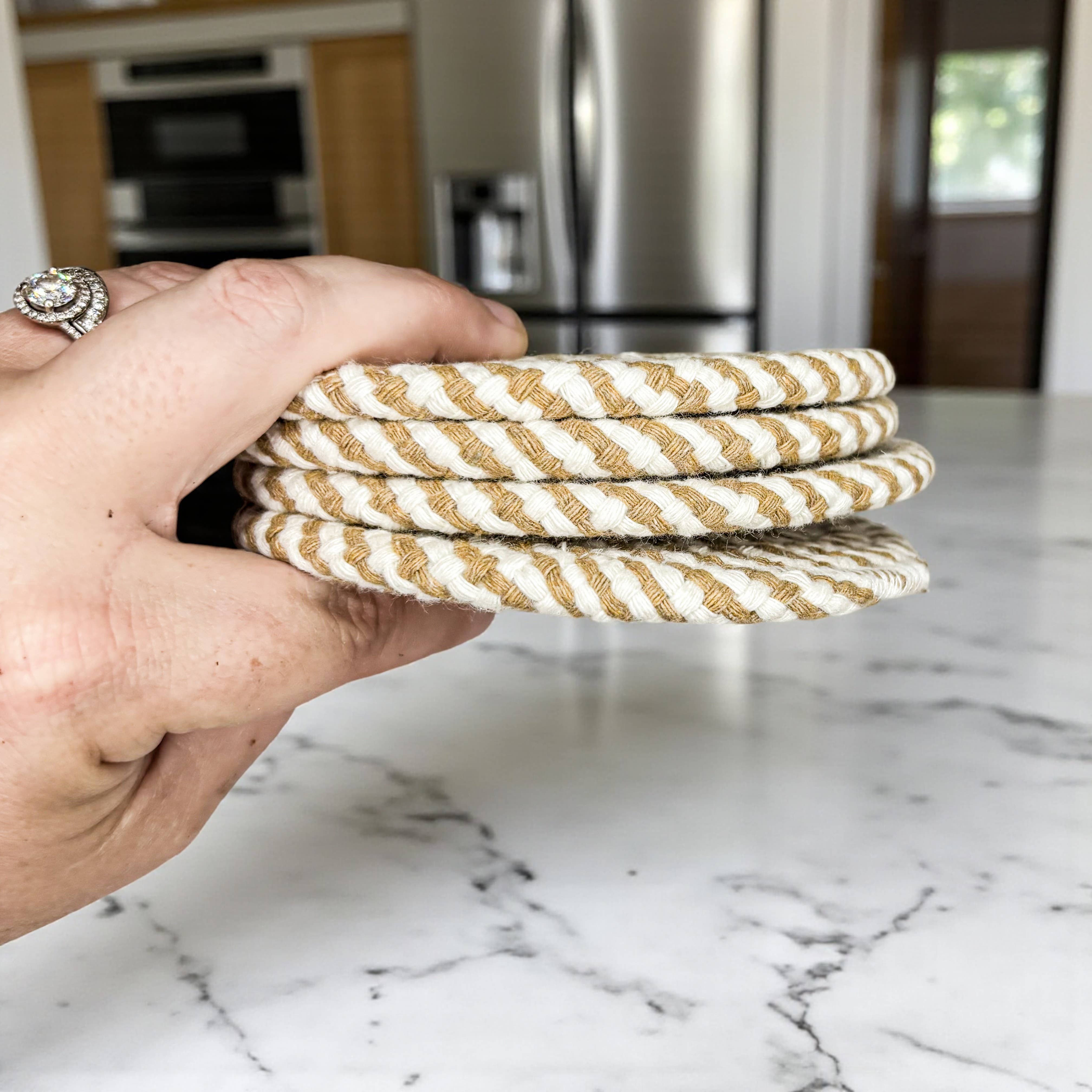 Gia Roma - Wholesale Coasters - Christmas Coasters, Red Candy Cane Braided Cotton Fabric Set72