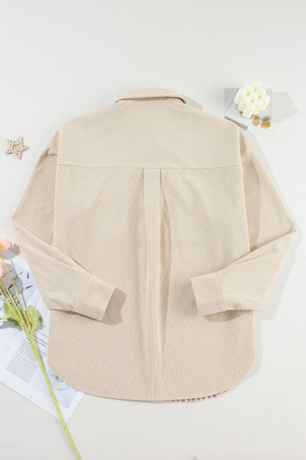 Parchment Houndstooth Corduroy Patchwork Flap Pocket Shacket for wholesale on Faire6