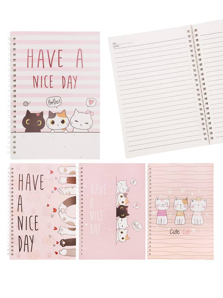 Cute Cat A5 Spiral Bound Notebook - 12 Pcs for wholesale by Cap Zone