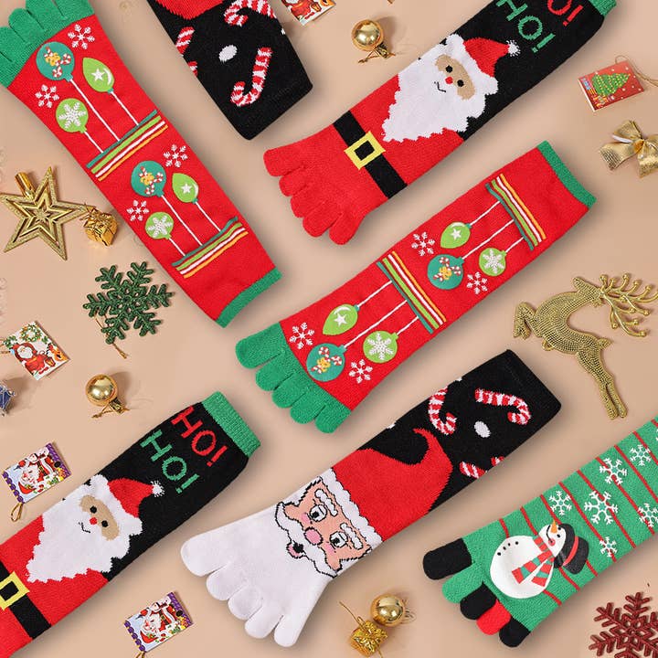 Weihnachtsstrümpfe der Fünf-Finger-Socken-Serie für den Großhandel von Tourtiwi